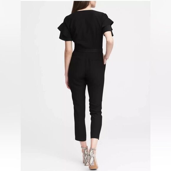 BANANA REPUBLIC Black Flutter Sleeve V-Neck Jumpsuit - Picture 2 of 13